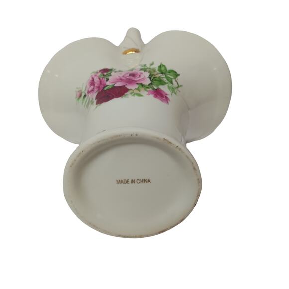 Formalities Style Ceramic Basket Vase Red Pink Rose Handle Gold Accent Decor VTG - Picture 13 of 15